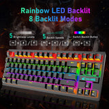 1 x RAW Customer Returns Mechanical Gaming Keyboard, Wired Mini Keyboard with 87 Keys Blue Switch Mechanical Compact Keyboard with 8 Rainbow Backlight, 12 Multimedia Keys, 29 Keys Anti-Ghosting - RRP €32.99