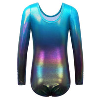 1 x RAW Customer Returns ZNYUNE Girls Leotard Long Sleeve Children s Shiny Leotard with Rhinestones 269 AquaFlower 10A - RRP €19.15