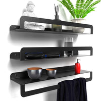 1 x RAW Customer Returns Set of decorative metal floating shelves for books and photos, storage and display of modern objects, black bathroom shelf, wall organizer shelf, children s bedroom wall shelves - RRP €57.23