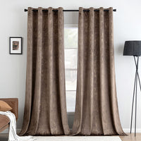 1 x RAW Customer Returns MIULEE Curtains with eyelets gold velvet curtains opaque eyelets foil print curtains gold eyelet curtains for bedroom living room set of 2 140 x 260 cm W x H brown - RRP €44.36