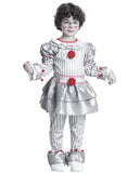 1 x Brand New IKALI Kids Clown Costume Halloween Creepy Masquerade Costume Gray Clown Suit Skiller for Boys and Girls 3-10 Years - RRP €21.99