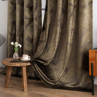 1 x RAW Customer Returns MIULEE Curtains Velvet with Gold Foil Leaves Pattern, 2 Pack Taupe Velvet Curtains with Eyelets, Each 245 cm High, Super Soft Velvet Curtain Opaque for Decoration Living Room Bedroom, Beautiful Velvet Curtain - RRP €40.99