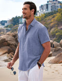 1 x RAW Customer Returns COOFANDY Linen Shirts Men Summer Shirt Short Sleeve Casual Shirts Button Down Linen Shirt Holiday Wedding Beach Shirt Deep Blue XXXL - RRP €33.99