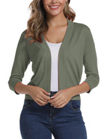 1 x RAW Customer Returns Women s 3 4 Sleeve Open Front Bolero Cardigan Shrug Solid Cardigan Top L, Light Olive Green  - RRP €32.12