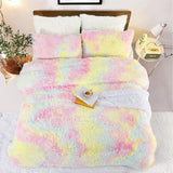 1 x RAW Customer Returns Sacebeleu Plush Bedding Set 135x200cm Colorful Warm Winter Fluffy Flannel Beaver Girls Duvet Cover with Zipper and 1 Pillowcase 80x80cm - RRP €41.34