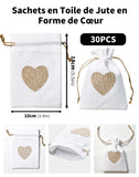 1 x RAW Customer Returns LUNEKUCK 30 pieces jute bags small bags 10 x 14CM cotton bag with drawstring natural gift bag with heart jute bag to fill linen bag for jewelry DIY wedding party - RRP €11.09