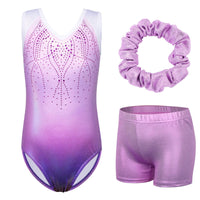 1 x RAW Customer Returns ZNYUNE girls leotard with pants hairband set gymnastics suit children shorts jersey gymnastics sleeveless long sleeve clothing classic gymnastics body B182 Purple 12A - RRP €27.22