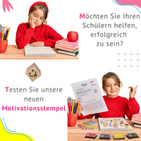 1 x RAW Customer Returns Stamp set for teachers teacher stamp with 13 motivational stamps, multi-colored inks and bonus gommettes ideal for primary school and kindergarten - RRP €21.94