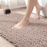 1 x RAW Customer Returns DEXI bathroom rug 50 x 80 cm, chenille bath mat, non-slip, soft bath mat, machine washable, microfibre absorbent bath mat for bathtub, shower and bathroom - beige - RRP €26.99