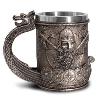 1 x RAW Customer Returns Nordic Viking Ship Draon Drakkar Beer Mug Stainless Steel Insert, Bronze Colored Viking Warrior Coffee Cup Stein for Collector Gift 550 ml - RRP €30.92