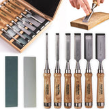 1 x RAW Customer Returns HAWERK chisel set for wood Chisels for woodworking, 6 chisels 2 sharpening stones case from Hawerk - Chisel set for beginners and professionals - Wood chisel set for woodwork - RRP €42.99