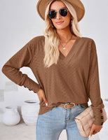 1 x RAW Customer Returns Beluring T-shirt women V neck long sleeve tops elegant plain long shirt brown L - RRP €30.99