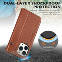 1 x RAW Customer Returns SHIELDON Case for iPhone 15 Pro Max, Cell Phone Case Genuine Leather Card Slot Magnet Stand RFID Blocker Shockproof Protective Case TPU Leather Case Compatible with iPhone 15 Pro Max 6.7 - Brown - RRP €30.99