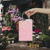 1 x RAW Customer Returns Paper Bags, 24 Pieces Gift Bags with Handle 23 x 14 x 8 cm Small Paper Bag Pink with Gold Foil Dots - RRP €16.38