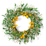 1 x Brand New Door wreath summer front door door decoration outside Walasis wreath all year round with willow wreath door decoration autumn decoration yellow white, 55cm  - RRP €20.4