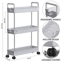 1 x RAW Customer Returns Ronlap kitchen trolley on wheels with 3 levels, bathroom trolley, general purpose trolley, niche shelf on wheels with handle hooks, shelf for kitchen, bathroom, grey - RRP €20.96