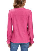 1 x RAW Customer Returns Beluring Women s Casual Long Sleeve Sexy V Neck Eyelet Loose Lace Blouse Tops,Red,Pink,L - RRP €21.6