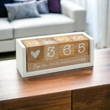 1 x RAW Customer Returns Annual countdown calendar cube made of wood with theme bar - permanent year table calendar - continuous day counting up to 432 days for weddings, birthdays, exams and more white natural  - RRP €20.95