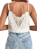 1 x RAW Customer Returns GORGLITTER Cami Top with Lace Women s Lace Camisole V Neck Tops Sexy Lace Top Backless Top with Bow Edge Beige S - RRP €26.21