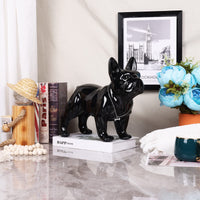 1 x RAW Customer Returns SHENGTIAN Standing Bulldog Statue with Silver Necklace - Resin Sculpture for Living Room, Bedroom, Bathroom and Desk Decoration Black, L  - RRP €53.99