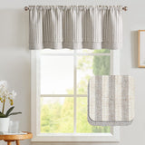 1 x RAW Customer Returns TOPICK Double-layered linen window curtain stripes kitchen curtain small window curtain opaque striped curtain blackout country house bistro curtain for dining room 1 piece 125 x 45 cm grey on beige - RRP €23.99