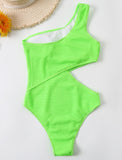 1 x Brand New FEOYA Women s One-Piece Swimsuit Cut Out Sexy Swimwear Ribbed Tummy Control Bathing Suits A-fluorescent green L - RRP €30.99