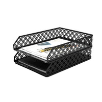 1 x RAW Customer Returns Exerz Letter Trays 2 Pack Stackable Paper Sorter Desk Organizer File Tray for Desk - Wire Mesh Metal Filing Rack - Black - RRP €22.12