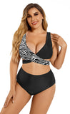 1 x RAW Customer Returns SHEKINI Women s Two Piece Swimsuit Cross Lace Up Push Up Bikini Top Plus Size Breasts Bikini Set High Waist Bikini Bottoms Swimwear X-Large, Zebra Print  - RRP €34.27