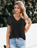 1 x RAW Customer Returns Florboom T-Shirt Women Short Sleeve V Neck Top Summer Shirts Casual Longshirt Black S - RRP €22.98