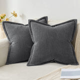 1 x RAW Customer Returns MIULEE Corduroy Velvet Cushion Cover Soft Cushion Cover Decorative Sofa Cushions Square Decorative Cushions Modern Decorative Cushion Cover Striped Cushion Covers for Living Room Bedroom Pack of 2 60 x 60 cm Dark Gray - RRP €26.71