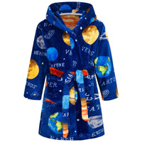 1 x RAW Customer Returns FILOWA Bathrobe Child Shower Bathrobe with Hood Soft Fleece Home Pajamas Warm Flannel Sleepwear for Children 3-4 Years, Planet Blue - RRP €19.58