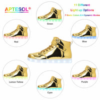 1 x RAW Customer Returns APTESOL Unisex LED Luminous Shoes High-Top Light Flashing Sneakers USB Charging Shoes for Women Men Gold, 44  - RRP €45.99