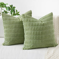 1 x Brand New MIULEE Set of 2 Green Corduroy Square Cushion Covers 45x45 cm Decorative Cushion Covers Bohemian Cushions for Living Room Bedroom Sofa - RRP €16.06