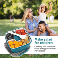 1 x RAW Customer Returns Greentainer salad container with 3 compartments and dressing container and 1 fork, leak-proof salad box to go for salad and snacks, 1500 ml lunch box for school, work, picnic, travel, camping - RRP €13.99