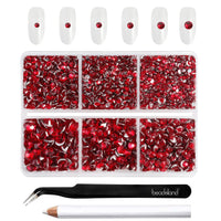 1 x RAW Customer Returns Beadsland 4300 Pieces Red Rhinestones Flat Back Round Glass Stones for Crafts 6 Sizes with Tweezers and Wax Pen Set, SS6-SS20, Red - RRP €10.07