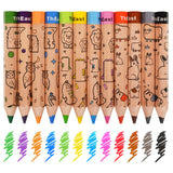 1 x RAW Customer Returns ThEast 12 Short Thick Colored Pencils, Cute Animal Line Pens for Kids, Small Hexagon Drawing Pencils with Sharpener, Children s Birthday Party Favors - RRP €9.06