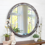 1 x RAW Customer Returns Decorative Round Wall Mirror 30cm Round Mirror for Bathroom Vanity Mirror Small Wall Decoration for Wall Wooden Frame Makeup Mirror for Farmhouse Living Room Bedroom Dormitory - RRP €20.16