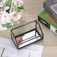 1 x RAW Customer Returns SUMNACON Black Business Card Holder Made of Glass Metal Business Card Stand for Cards Business Card Display Business Card Box Business Cards Display Storage for Business Cards for Desk Office - RRP €12.99