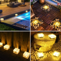 1 x RAW Customer Returns Herefun Solar Glass Paving Stones Outdoor Light, Set of 4 Solar Lamps for Outdoors, Waterproof Solar Paving Stones, Solar Ground Spotlights for Garden Patio Path Lighting Warm  - RRP €28.22