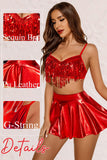 1 x RAW Customer Returns Avidlove Women s Lingerie Set Latex Sexy Costumes Outfit Women Fringe Bra with Mini Skirt Set Red S - RRP €25.2