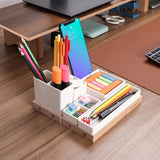 1 x RAW Customer Returns Aothia Desk Organizer-Desk Organizer Wooden Office Organizer-Adjustable Pen Holder, Phone Stand, Sticky Notes, Pencil Tray, DIY Decoration Table Organizer, White - RRP €35.4