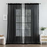 1 x Brand New MIULEE curtains with pompoms - pretty black transparent curtains for children s rooms girls, 2 pieces curtain with pompoms with rod pull-through, transparent curtain with pompoms, each H 245 x W 140cm - RRP €31.75