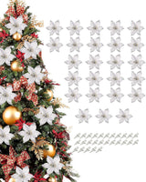 2 x Brand New Christmas flowers glitter, Christmas tree decorations, artificial flowers, Christmas tree decorations, Christmas artificial flowers, tree decorations, silver for weddings, New Years, Christmas decorations indoors - RRP €40.8