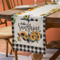 2 x Brand New Sunflower Table Runner Spring Linen Modern Floral Table Runner Spring Summer Black White Buffalo Check Tablecloth Farmhouse Table Runner for Seasons Home Party Banquet Kitchen Room 40x140cm - RRP €38.4