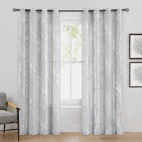 1 x RAW Customer Returns FMFUNCTEX Voile Curtains with Eyelets Grey Silver Metallic Branches Pattern Curtains Linen Look Curtain Semi-Transparent Curtains Modern Eyelet Curtains for Living Room Bedroom 245 x 127 cm H x W  - RRP €42.99