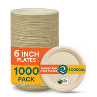 Brand New Pallet - ECO SOUL Round 6 15cm Bagasse Paper Plates Set Beige 1000 Pieces - 26 Items - RRP €2599.74