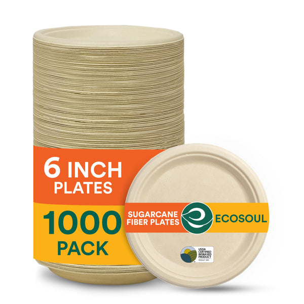 Brand New Pallet - ECO SOUL Round 6 15cm Bagasse Paper Plates Set Beige 1000 Pieces - 26 Items - RRP €2599.74