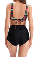 1 x Brand New Laorchid Women s Swimwear Two-Piece Bikini Set High Waist Swimsuit Sexy Swimsuit Bandeau Bikini Padded Tankini Set Bohemia Stripes Black XL - RRP €35.28