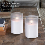 3 x Brand New Rhytsing 2 white large LED candles in glass with timer function, transparent ribbed glass flameless candles with remote control for church and home decorations, H 15cm - RRP €70.2