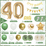 1 x RAW Customer Returns Decoration 40th birthday woman man, thinbal birthday decoration 40th birthday men women, 40th birthday women avocado green gold balloons with happy birthday banner, pompoms for woman man 40th birthday decorations - RRP €16.33